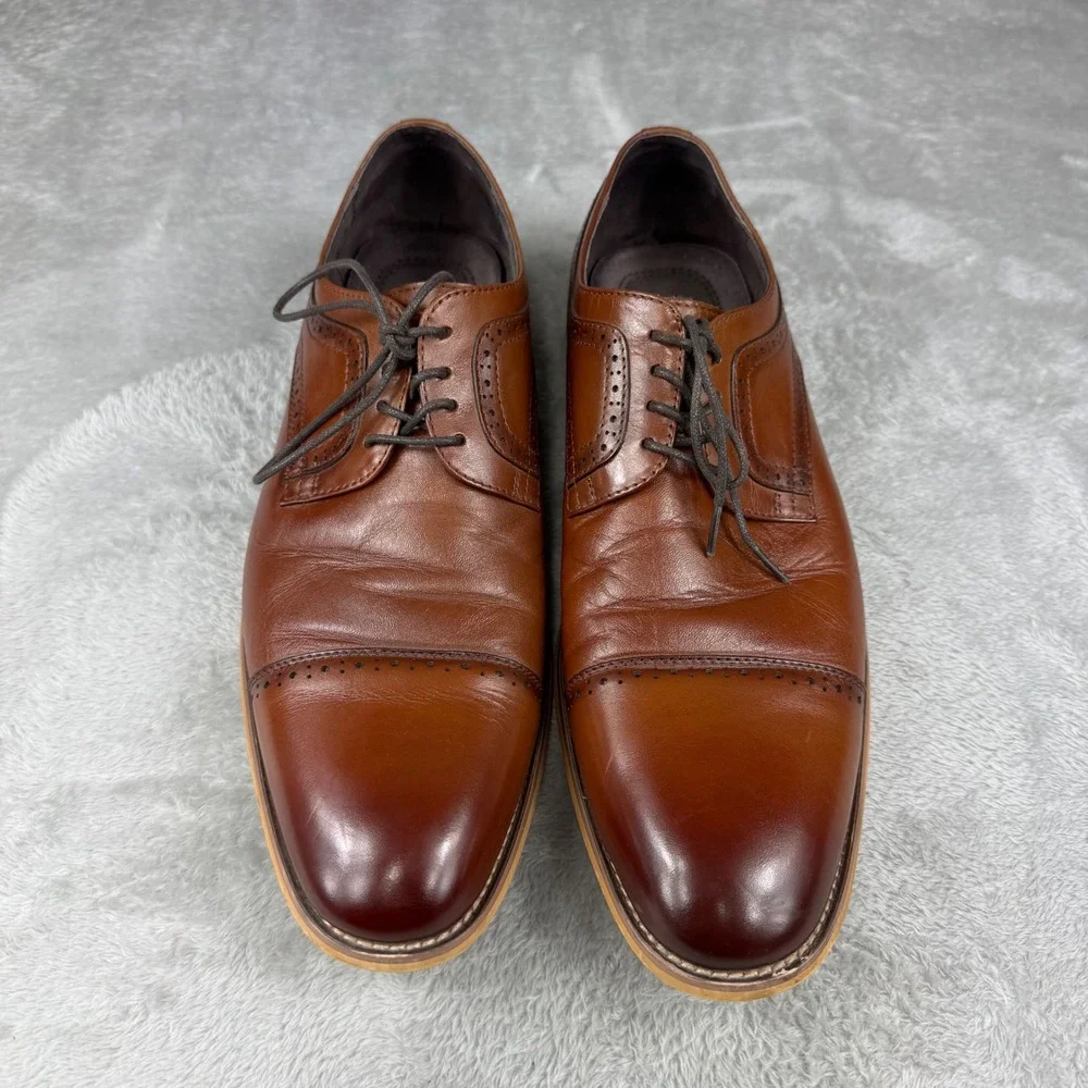 Stacy Adams Mens Cognac Brown Leather Cap Toe Brogue Oxford Dress Shoes 12M